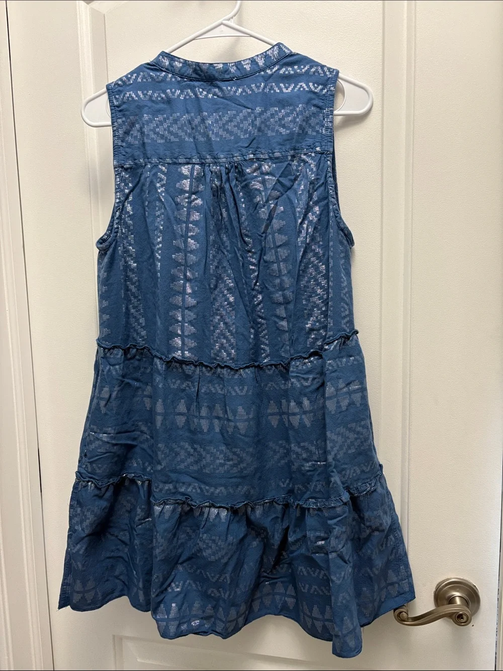 Elan Blue Metallic Burnout Tiered Boho Mini Dress Medium - Picture 7 of 7